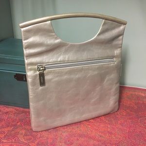 HOBO silver distressed leather skinny clutch